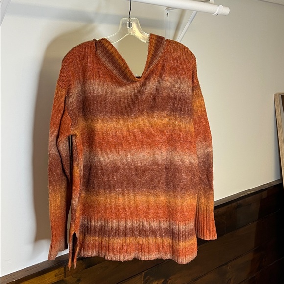 a.n.a V-Neck Sweater in Orange & Brown Stripes- XL - Picture 2 of 5